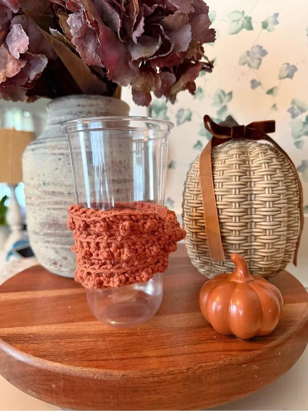 Handmade Crochet Iced Coffee Cup Cozy / Sleeve - Terracotta / Rust